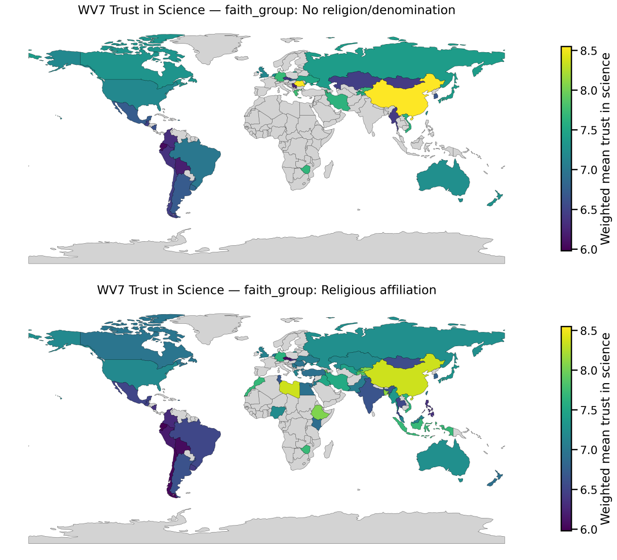 Trust in science by religiosity: no religion vs religious affiliation